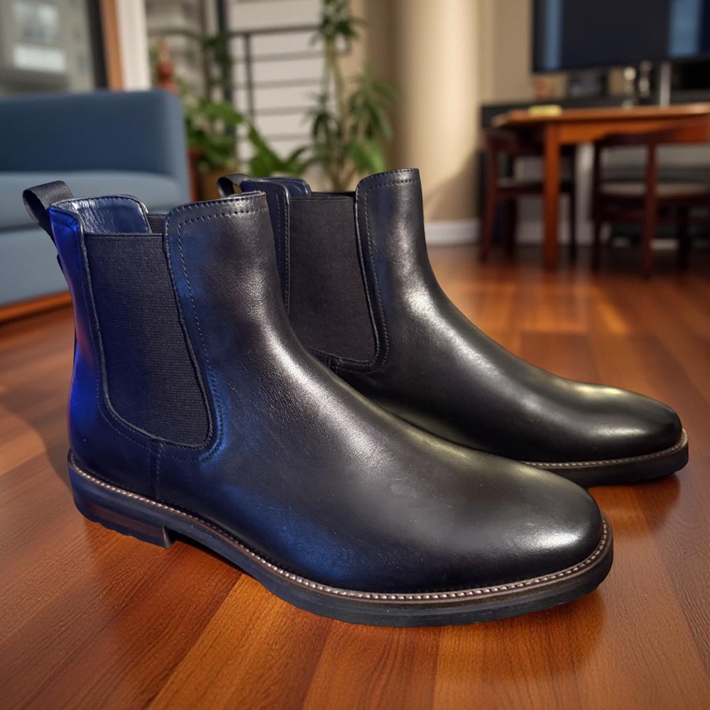 Steve Madden NWT Men’s Sz 8.5 Scully Black Leather Ankle Boots (SH124)